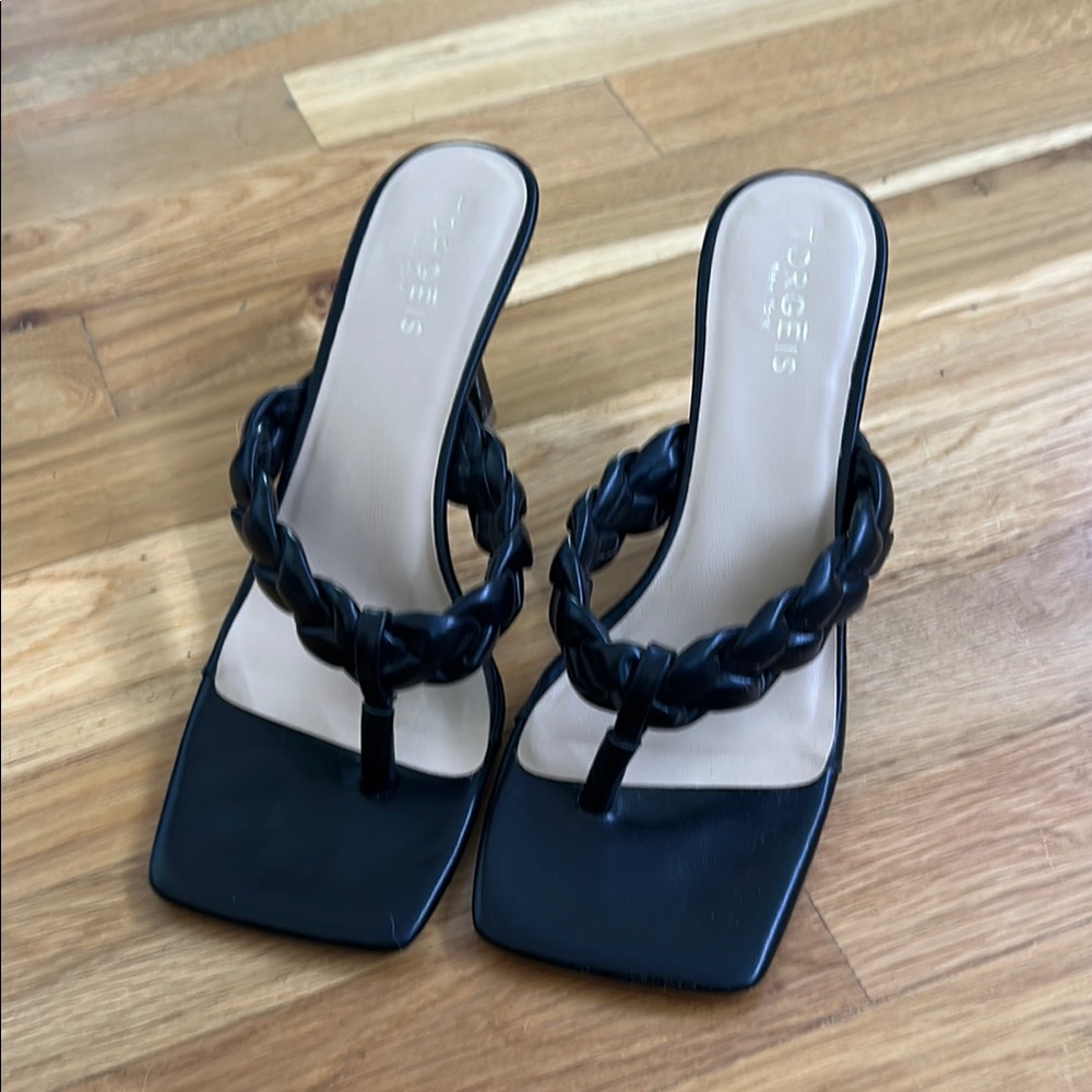 Black Braided Strap Women's Sandals